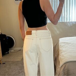 Stylish Black Crop Top and Cream Jeans
